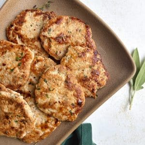 A platter of chicken breakfast sausage patties.